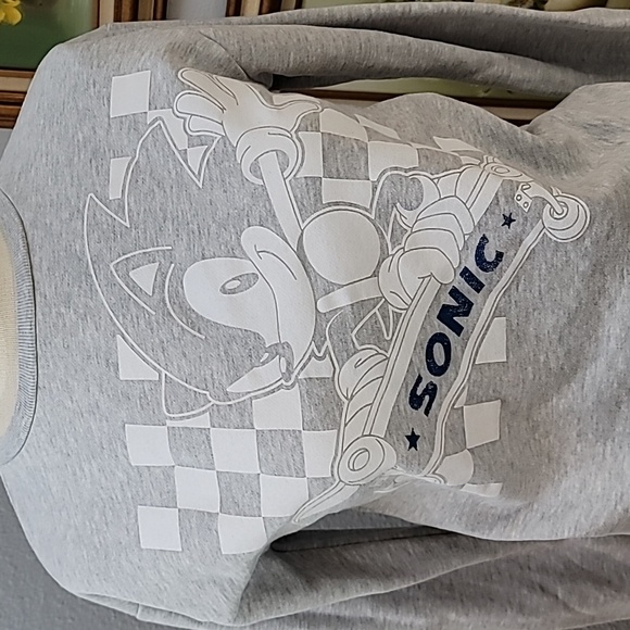 SEGA Sonic the Hedgehog kids large sweatshirt grey white blue - Picture 2 of 11